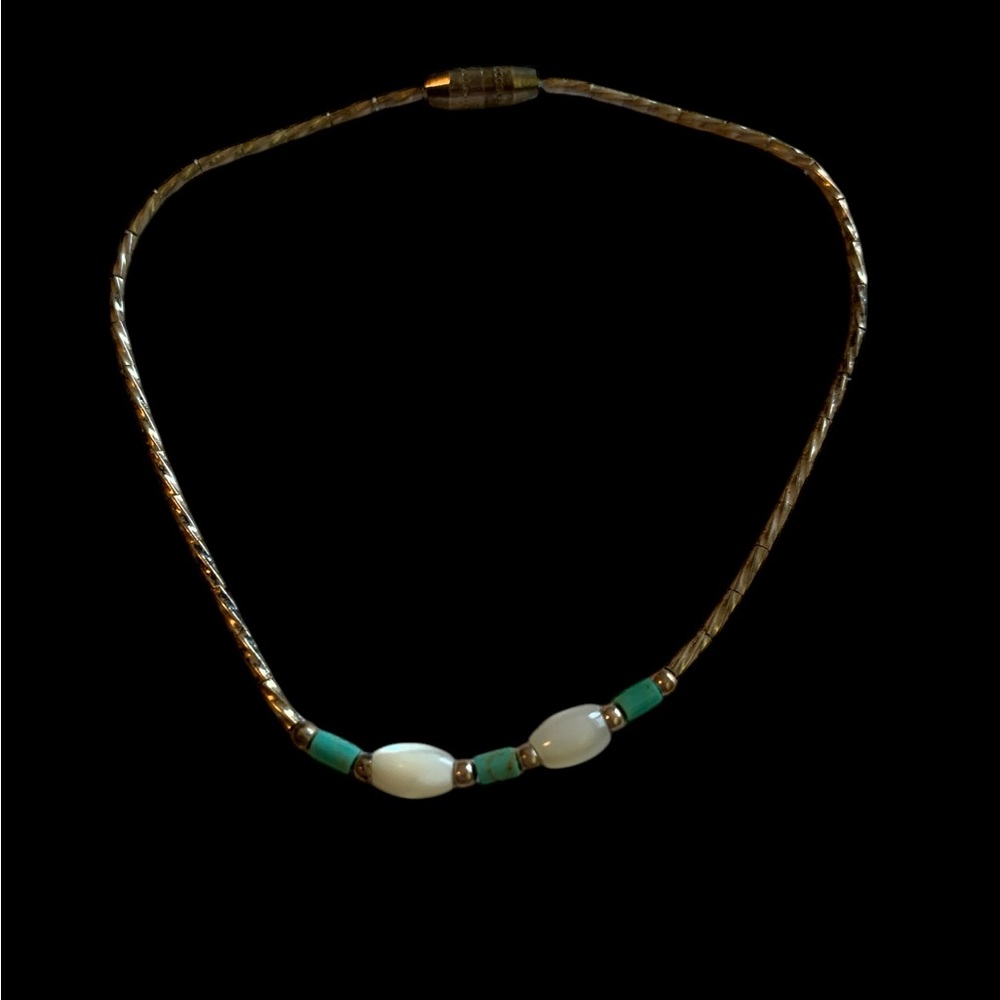Mexican Made Liquid Silver Turquoise and Shell Bracelet